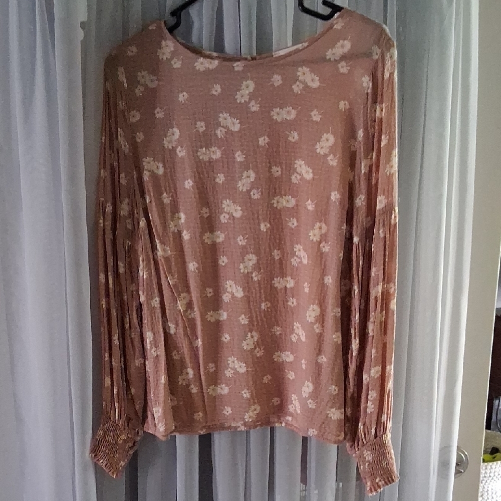 Everly Blush Floral Long Sleeve Blouse Large